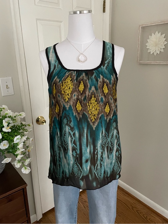 Wish Collection Tops - Women's Teal & Yellow Printed Sleeveless Blouse
